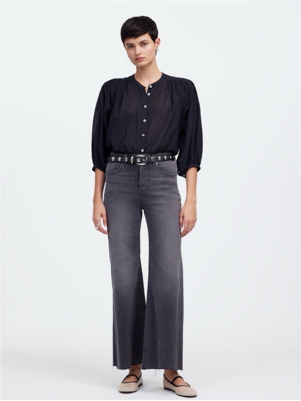 MADEWELL Flared Wide-Leg High-Rise Jeans 29” Black Wash - Picture 3 of 14